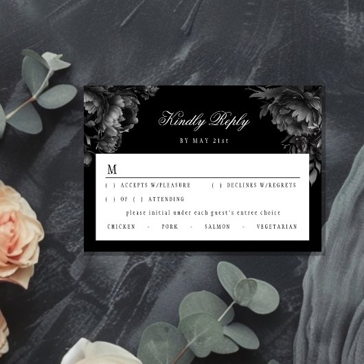 Klassische Gotische Black Wedding RSVP Karte
