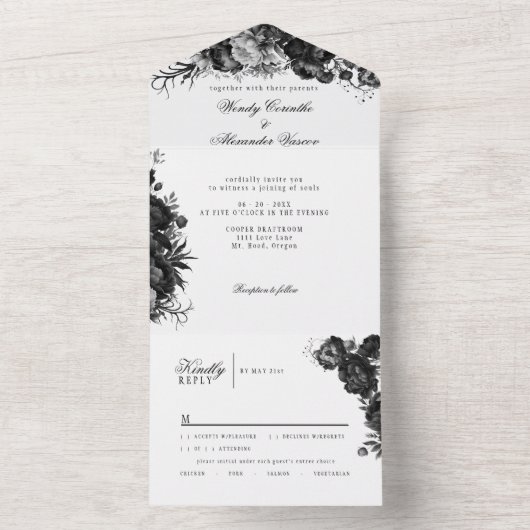 Klassische gotische Weiße Hochzeit All In One Einladung (Innen Boden)