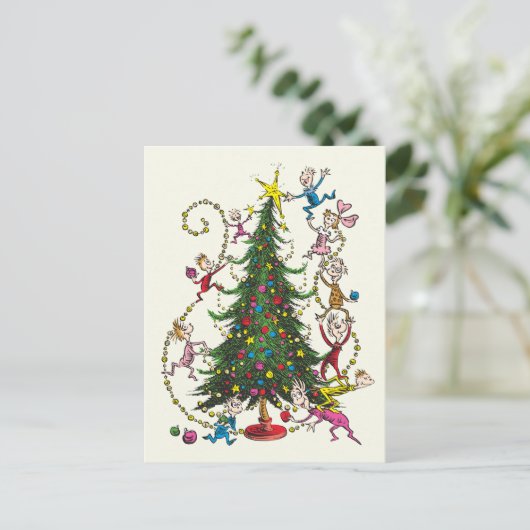 Klassische Grafik | Weihnachtsbaum Feiertagspostkarte (Stehend Vorderseite)