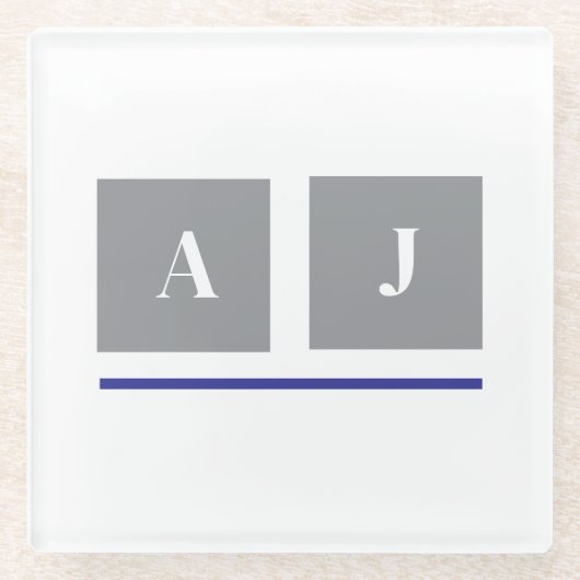 Klassische Grau-Weiß-Initialen Glasuntersetzer (Vorderseite)