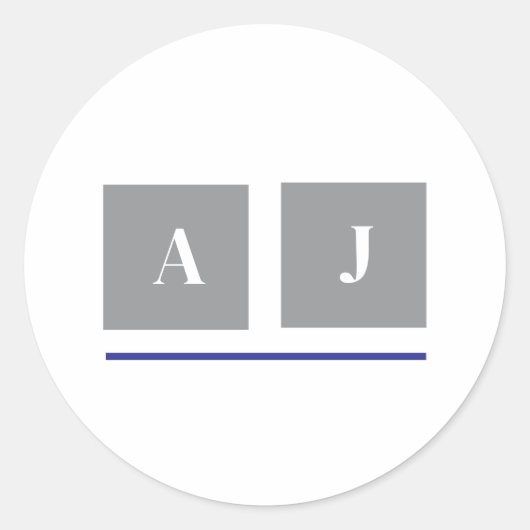Klassische Grau-Weiß-Initialen Runder Aufkleber (Vorderseite)