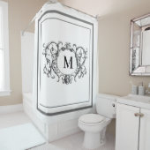 Klassische graue Border Script Monogram Shower Cur Duschvorhang (Beispiel)