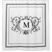 Klassische graue Border Script Monogram Shower Cur Duschvorhang (Vorderseite)