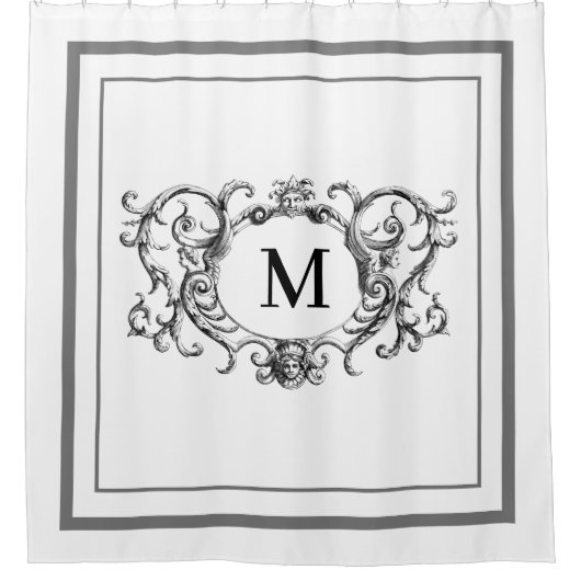 Klassische graue Border Script Monogram Shower Cur Duschvorhang (Vorderseite)