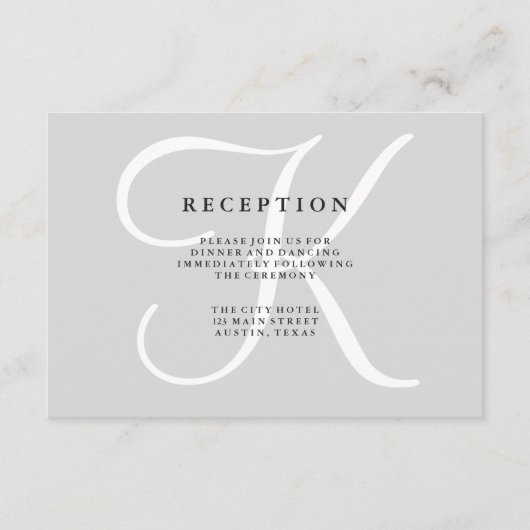 Klassische graue Monogramm-Hochzeitskarte Begleitkarte (Vorderseite)