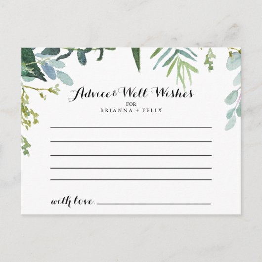 Klassische Greenery Tropical Wedding Advice Card Postkarte (Vorderseite)