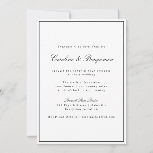 Klassische Grenz-Script-Elegante Hochzeit in einem Einladung (Vorderseite)