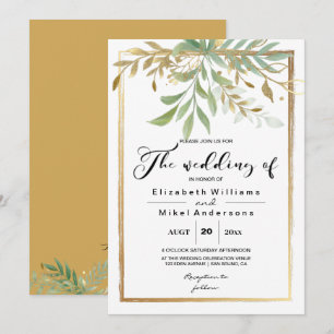 Klassische Grenze Goldene Blätter Hochzeit im Grün Einladung