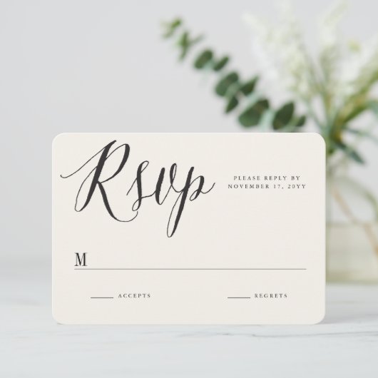 Klassische griechische Schlüsselkalligrafie Script RSVP Karte (Stehend Vorderseite)