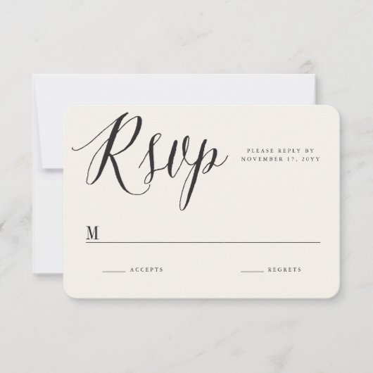 Klassische griechische Schlüsselkalligrafie Script RSVP Karte (Vorderseite)