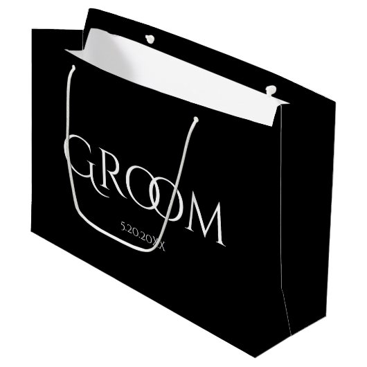Klassische Groom Schwarz und Weiß große Geschenkta Geschenktüte (Vorderseite Schrägansicht)