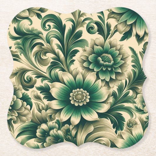 Klassische grüne Blumen-Papieruntersetzer – Mehr F Untersetzer (Vorderseite)