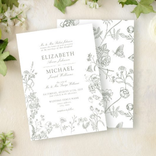 Klassische Grüne Chinoiserie Viktorianische Blumen Einladung