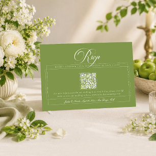 Klassische grüne Elfenbein-Kalligrafie QR-Code-Hoc RSVP Karte