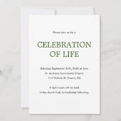 Klassische grüne Feier des Lebens mit Foto Einladung (Rückseite)