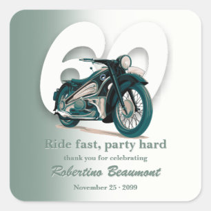 Klassische grüne Motorradfahrt zum 60. Geburtstag Quadratischer Aufkleber