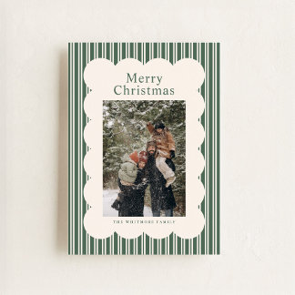 Klassische grüne Streifen-Fotoweihnachtskarte Feiertagskarte