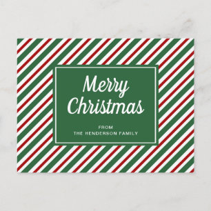 Klassische grüne und rote Streifen frohe Weihnacht Postkarte