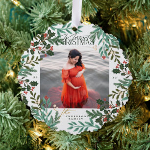 Klassische grüne verzaubernde botanische Weihnacht Ornament Karte