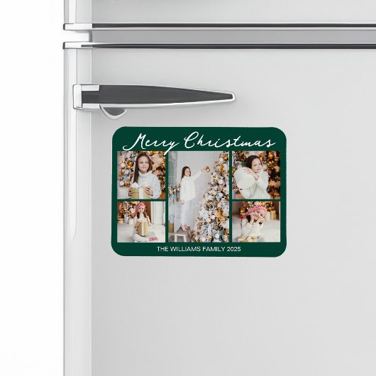Klassische grüne Weihnachts-Fotocollage Magnet