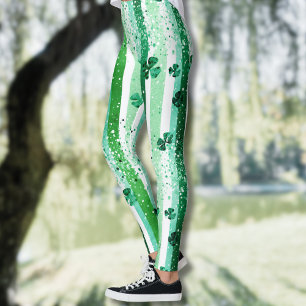 Klassische grüne weiße vertikale Streifen Shamrock Leggings