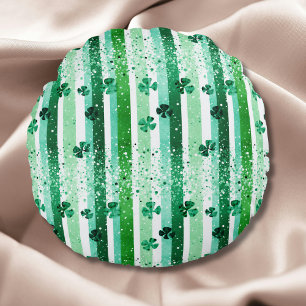 Klassische grüne weiße vertikale Streifen Shamrock Rundes Kissen
