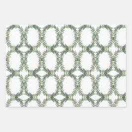 Klassische Grüntöne Kieferkraut Weihnachtsfeiertag Geschenkpapier Set