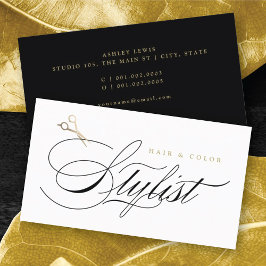 Klassische Hair Stylist Calligraphy Gold Scissors Visitenkarte
