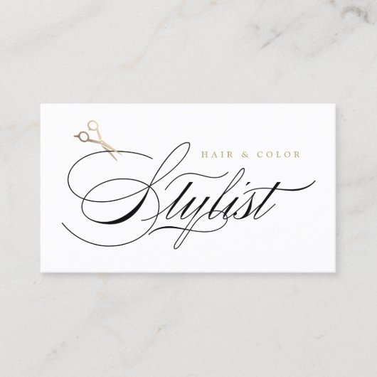 Klassische Hair Stylist Calligraphy Gold Scissors Visitenkarte (Vorderseite)