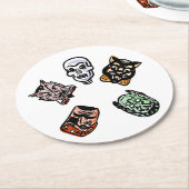 Klassische Halloween-Charaktere | Hell Runder Pappuntersetzer (Angewinkelt)