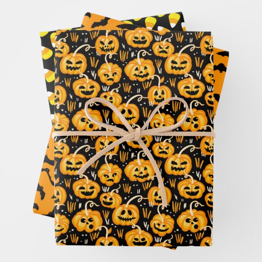 Klassische Halloween-Muster - Schwarz und Orange Geschenkpapier Set (Beispiel)