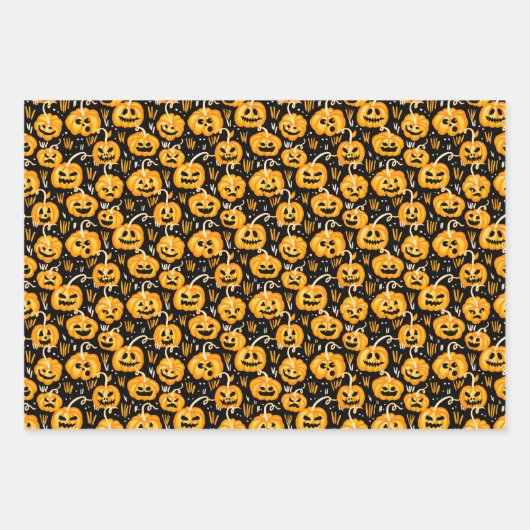 Klassische Halloween-Muster - Schwarz und Orange Geschenkpapier Set (Vorderseite)