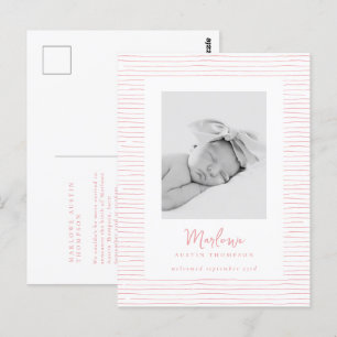 Klassische handgezeichnete Rosa Streifen Geburtsan Postkarte