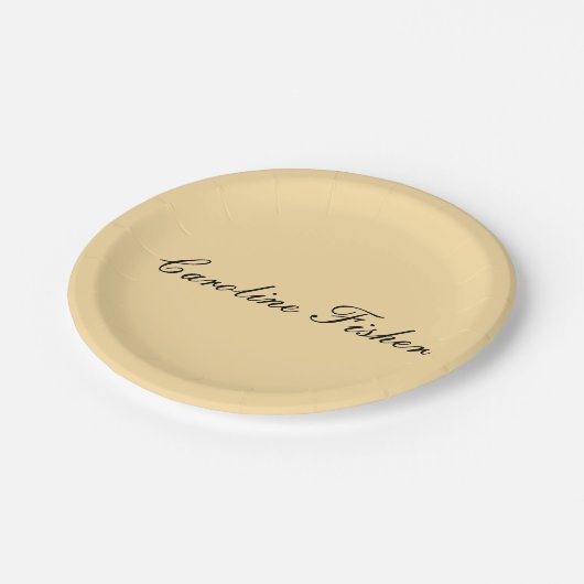 Klassische Handschrift Schlicht einfach beige Pappteller (Schrägansicht)