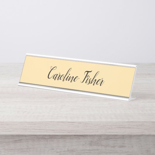 Klassische Handschrift Schlicht einfach beige Schreibtischnamensplakette (Vorderseite )