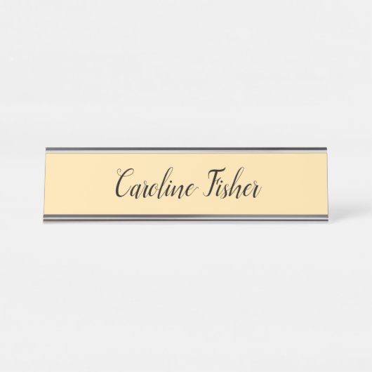 Klassische Handschrift Schlicht einfach beige Schreibtischnamensplakette (Vorderseite )