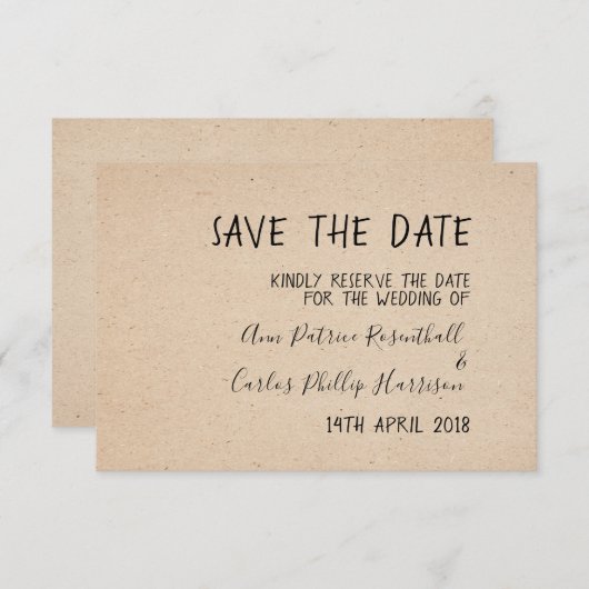 KLASSISCHE HANDSCHRIFTKARTE SAVE THE DATE (Vorne/Hinten)