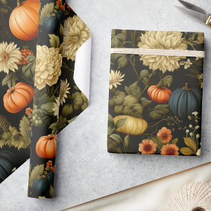 Klassische Harvest Vintag Pumpkin & Black Florals Geschenkpapier