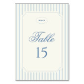 Klassische hellblaue Streifen Hochzeit Tischnummer (Rückseite)
