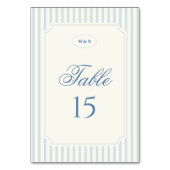 Klassische hellblaue Streifen Hochzeit Tischnummer (Vorderseite)