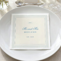 Klassische hellblaue Streifen Mr und Mrs Hochzeit Serviette