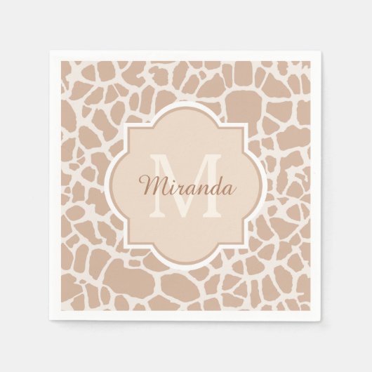 Klassische hellbraune Giraffe Print Monogram und N Serviette (Vorderseite)