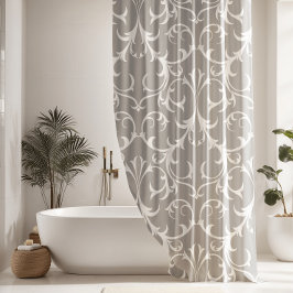 Klassische, hellgraue und weiße Damastenflora Duschvorhang