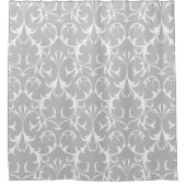 Klassische, hellgraue und weiße Damastenflora Duschvorhang (Vorderseite)