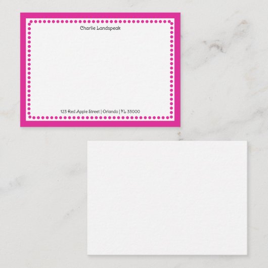 Klassische, hellrosa Grenze und Punkte Mit Monogra Mitteilungskarte (Vorne/Hinten)