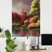 Klassische Herbstansicht eines Seebaums, Blätter Poster (Heimbüro)