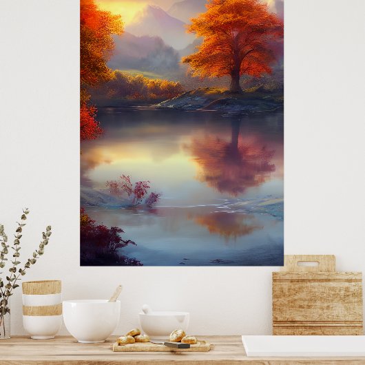 Klassische Herbstansicht eines Sees 2 Poster (Küche)