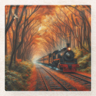 klassische Herbstbahn Glasuntersetzer