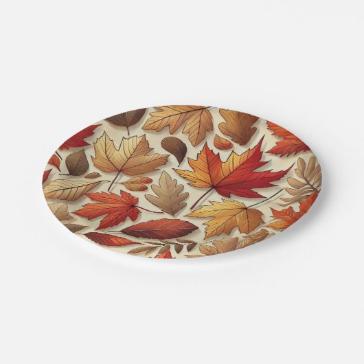 klassische Herbstblätter Pappteller (Schrägansicht)