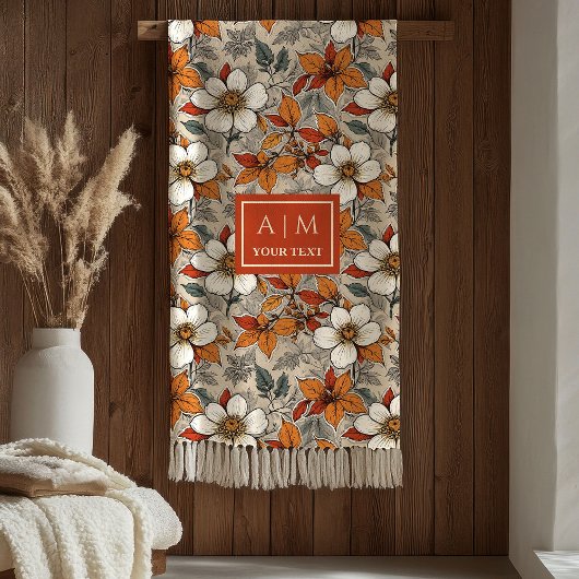 Klassische Herbstblumen Olivgrün Terrakotta Blanke Fleecedecke